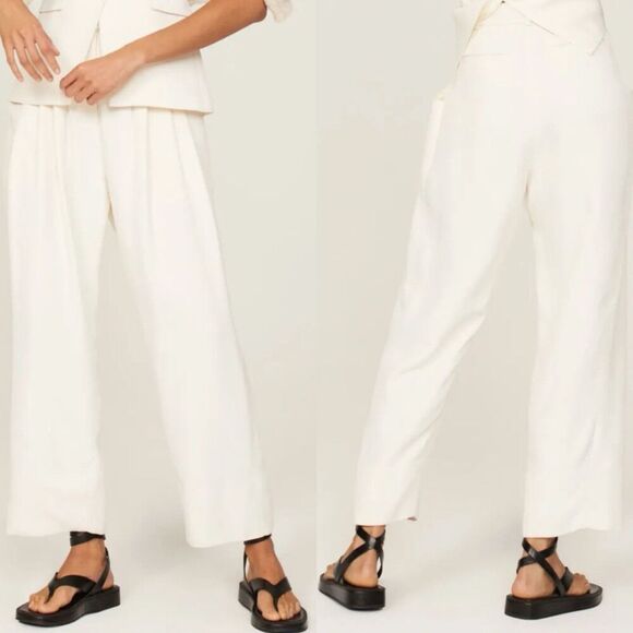 CO Draped Pocket Trousers Women 0 Ivory Pleated Front Straight Leg Pants Viscose - Picture 1 of 13